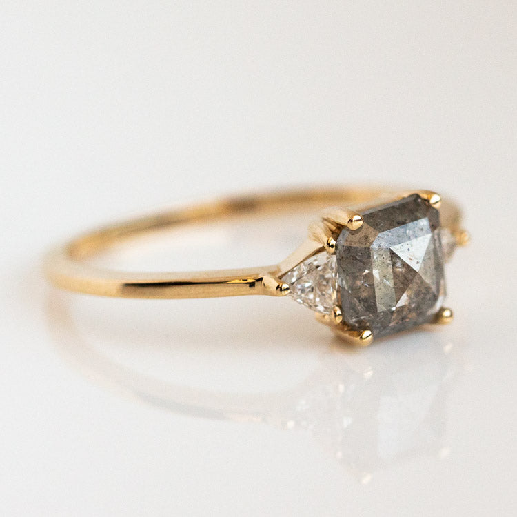 Icaria Ring with Salt and Pepper Rose Cut Diamond yellow gold engagement solid fine jewelry vale