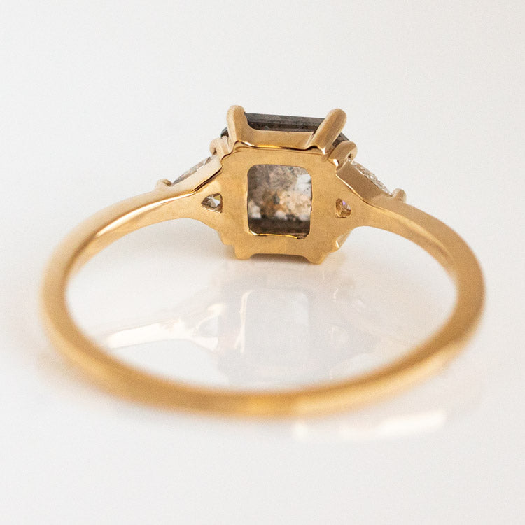 Icaria Ring with Salt and Pepper Rose Cut Diamond yellow gold engagement solid fine jewelry vale