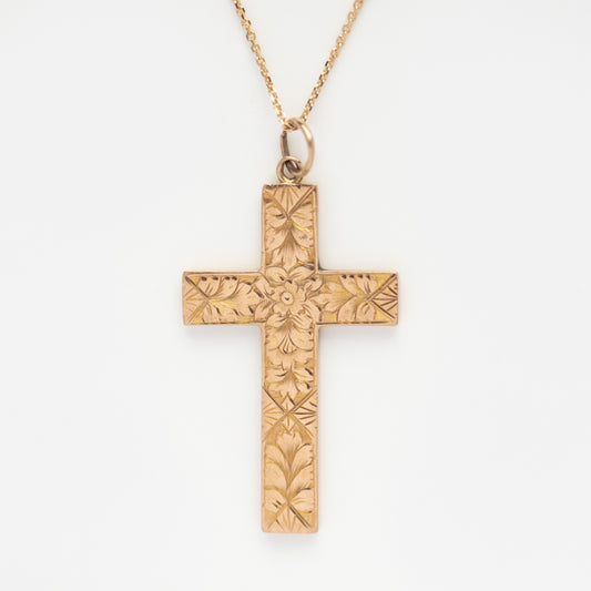 Vintage 9k Filigree Gold Cross Pendant