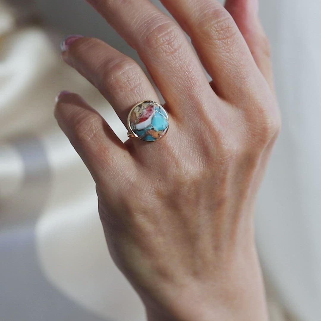 Local Eclectic Oyster Turquoise Gold Statement Ring Video