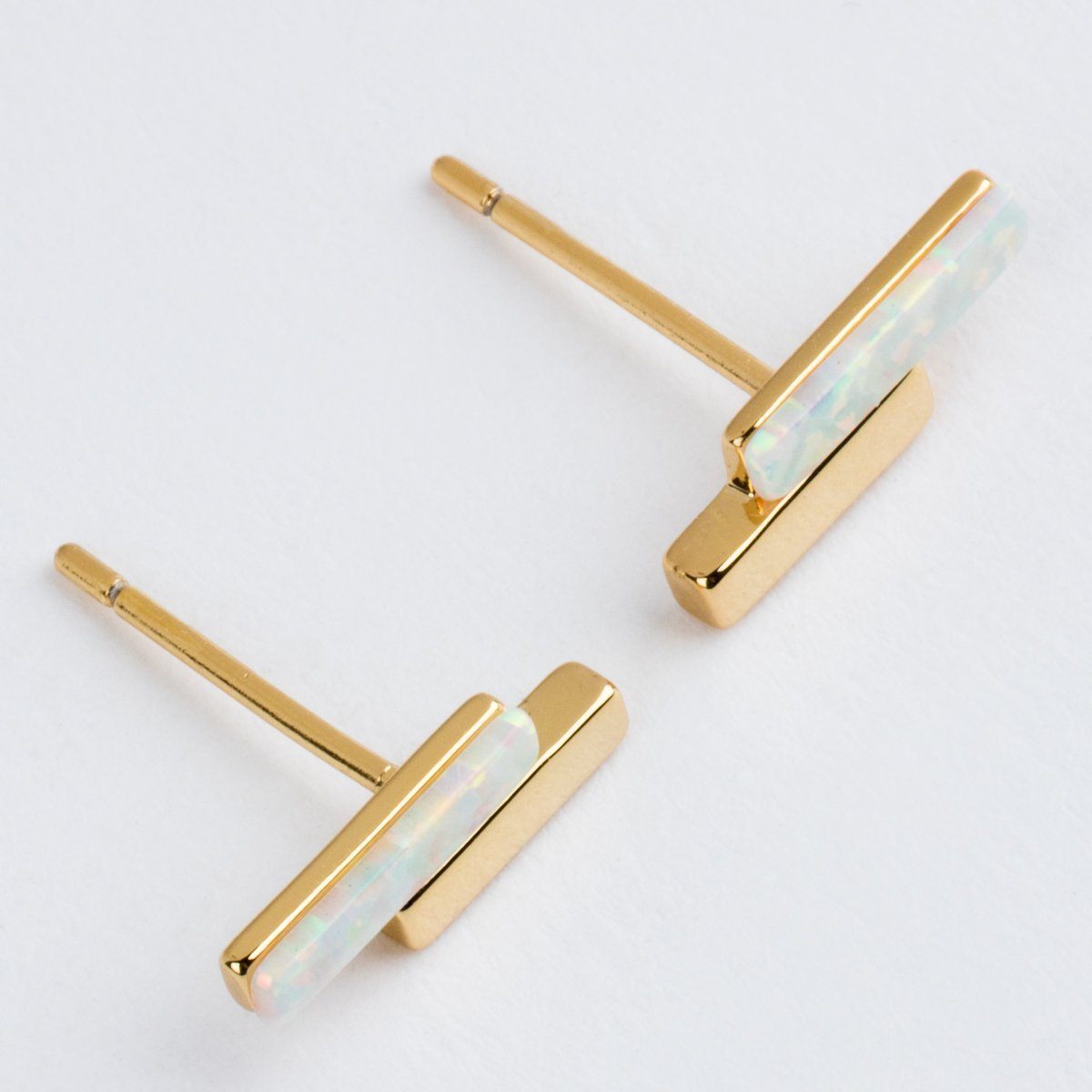 Local Eclectic Gold Mod Bar Gem Stud Earrings with Opal 