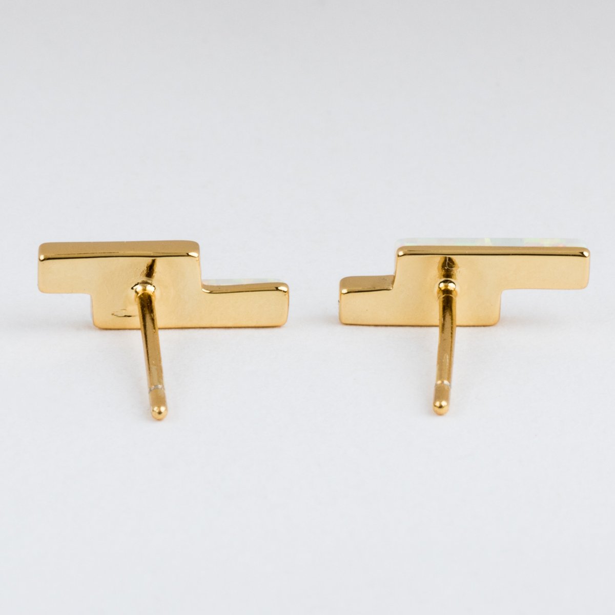Local Eclectic Gold Mod Bar Gem Stud Earrings with Opal 