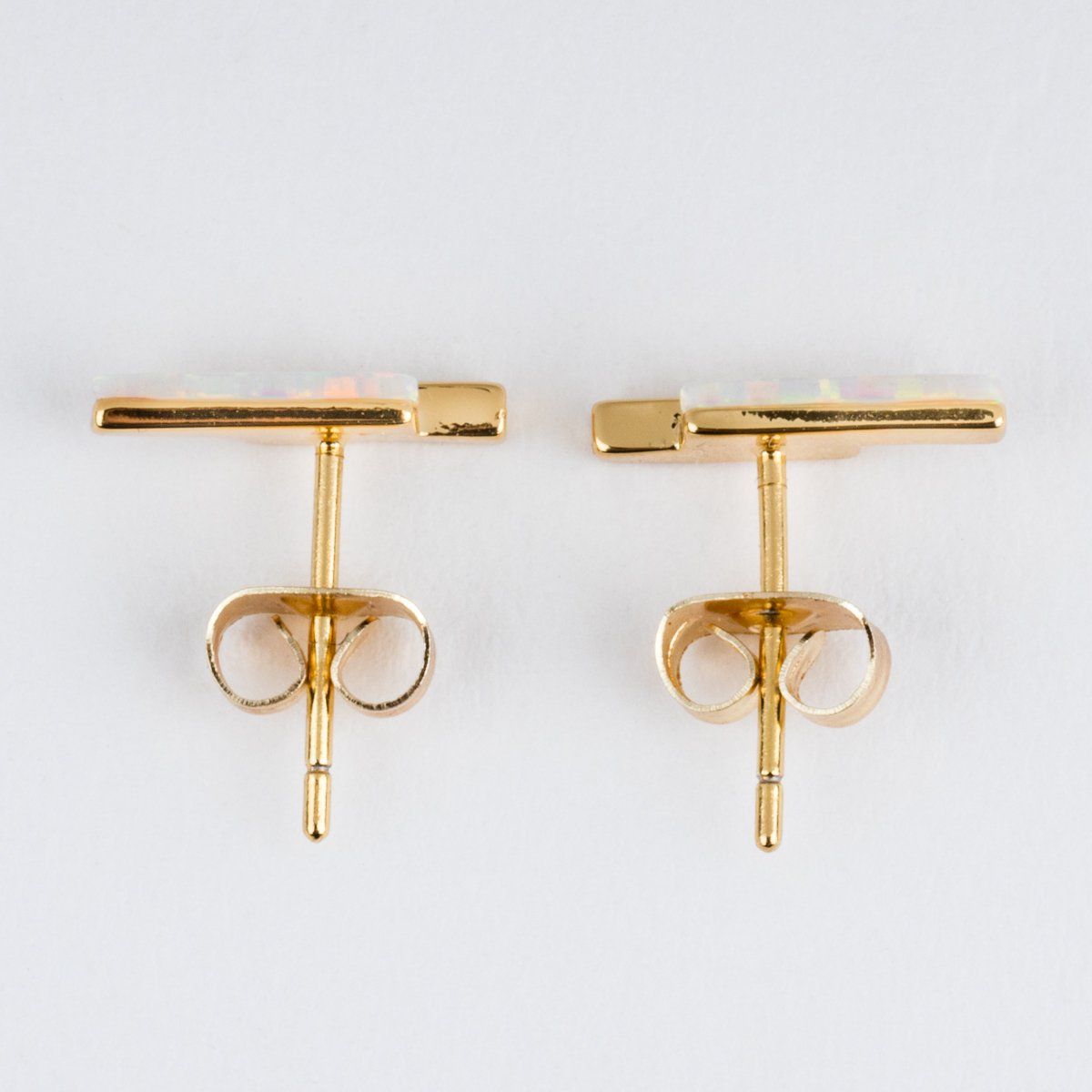 Local Eclectic Gold Mod Bar Gem Stud Earrings with Opal 