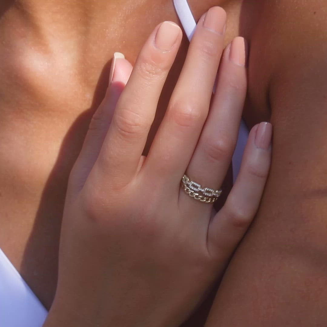 Solid Gold White Sapphire Chunky Chain Link Ring solid yellow gold fine jewelry family gold