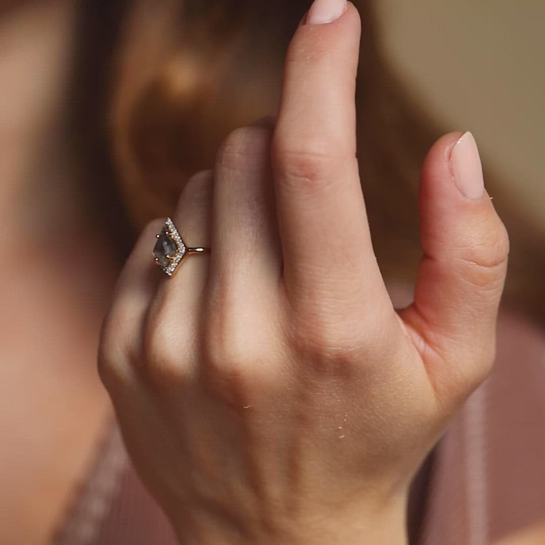 Labradorite & Diamond Kite Ring unique yellow gold modern jewelry carrie elizabeth