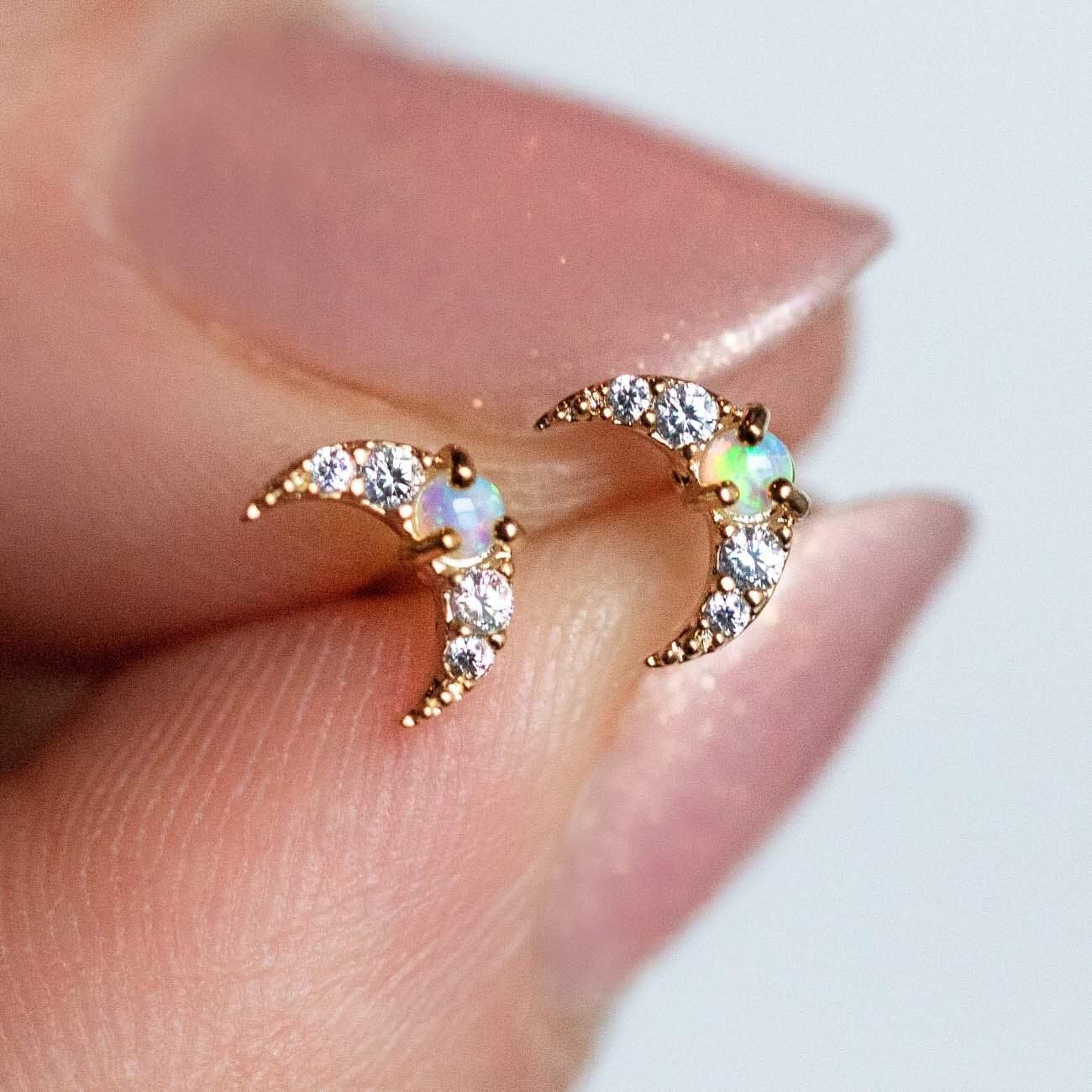Mini Moon Opal Stud Earrings earrings Tai Jewelry 