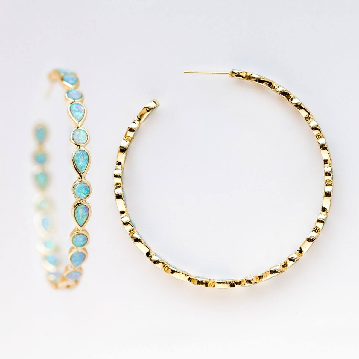 Local Eclectic Gold And Blue Opal Hoop Earrings