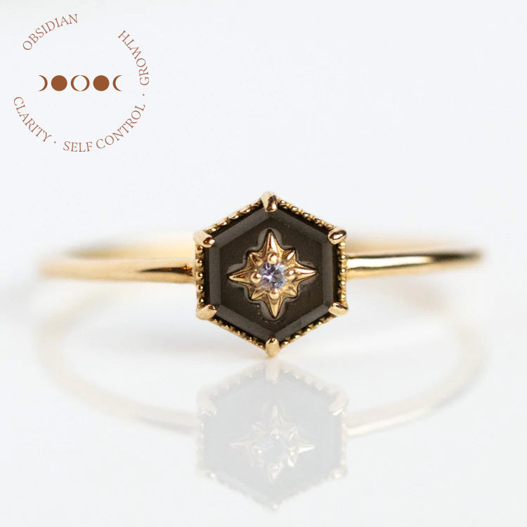 Solid Gold Crystal Ring for Manifestation